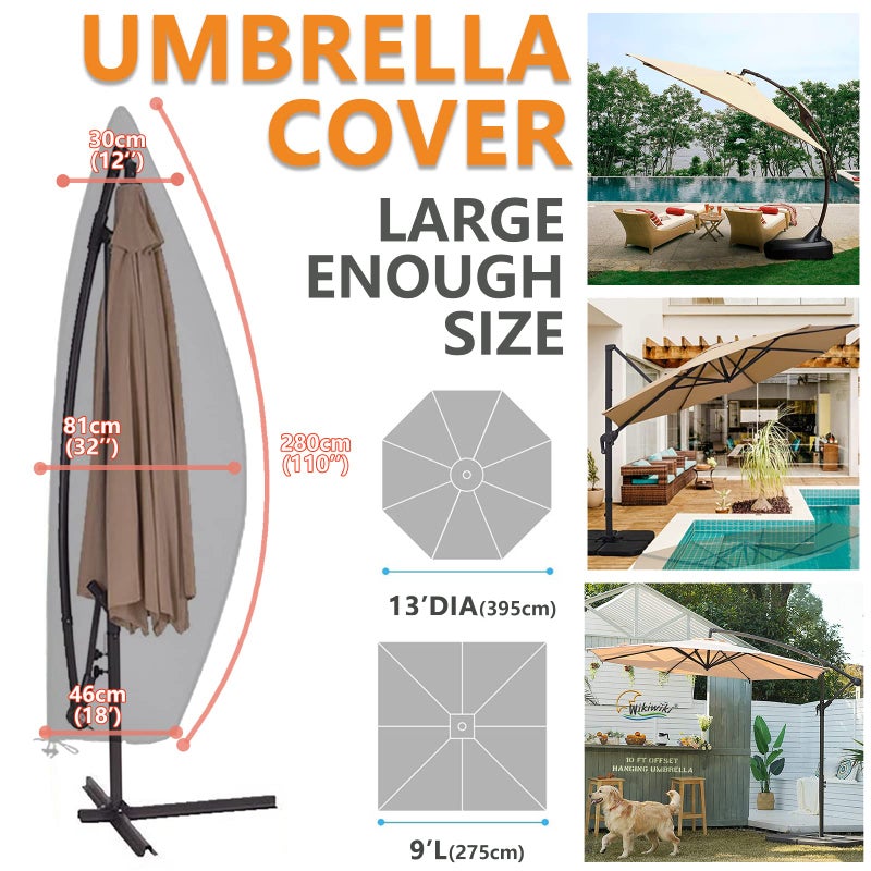 Petask Offset Umbrella Cover, Patio Umbrella Cover for 9ft to 13ft Cantilever Parasol Outdoor Market Umbrellas Cover with Zipper and Water Resistant Fabric Dark - Image 3